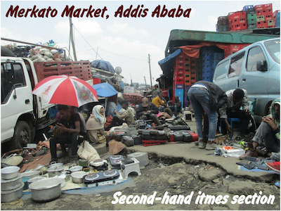 Second-hand items selling area at Merkato Market in Addis Ababa