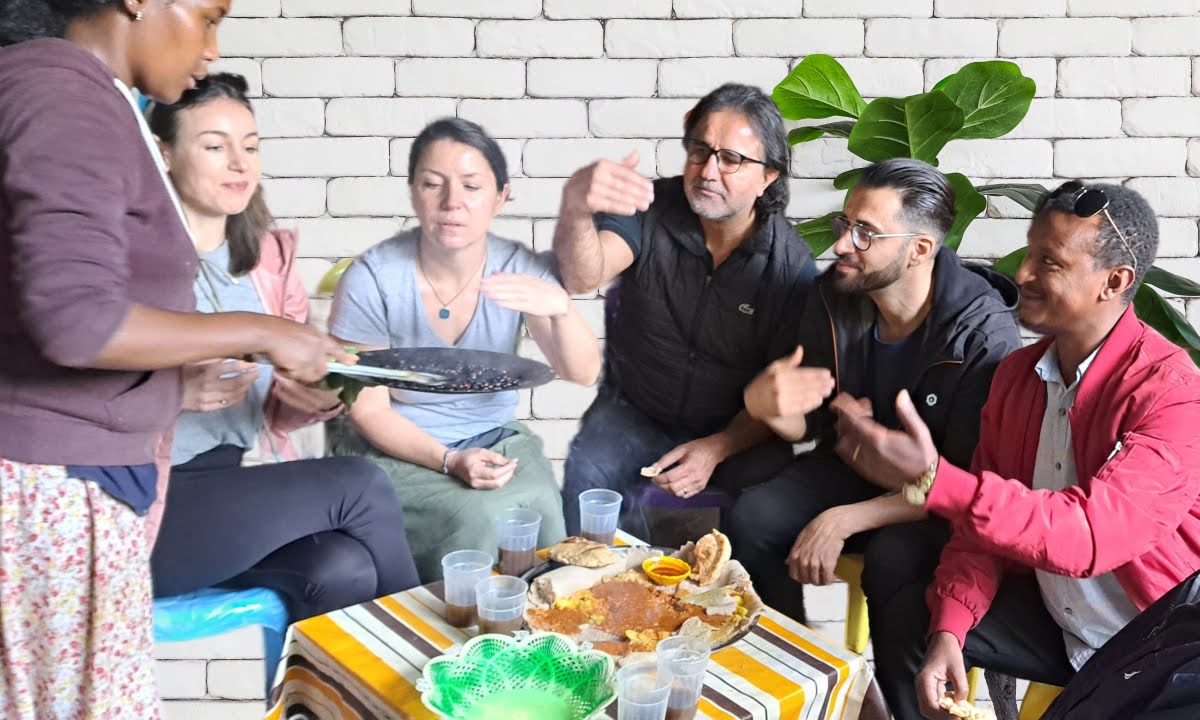 Enjoying Ethiopian Coffee in cultural setting