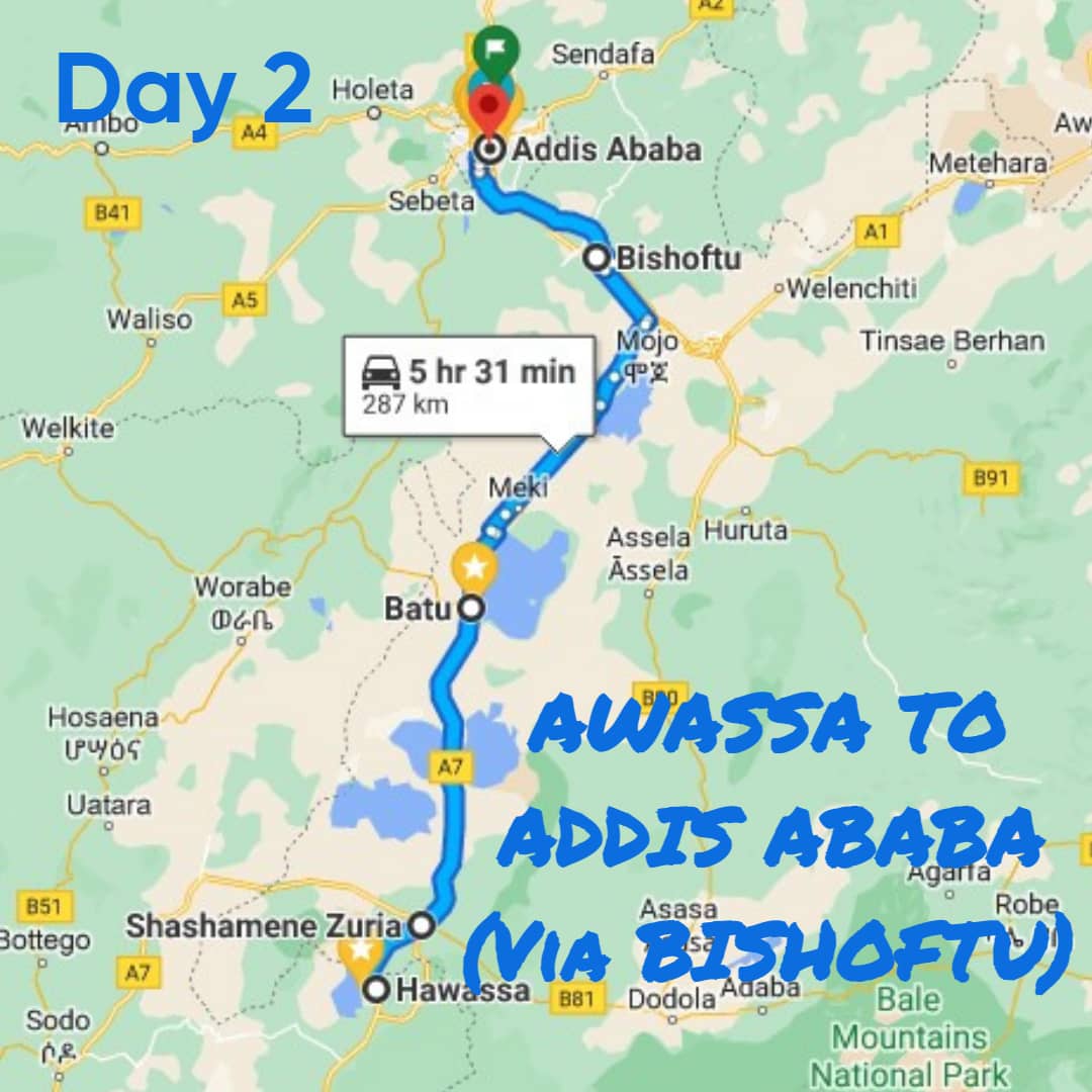 Awassa to Addis Ababa Roadmap for day 2