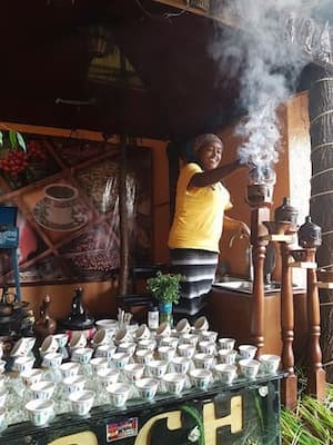 Burning Frankincense during Ethiopian Coffee Ceremony