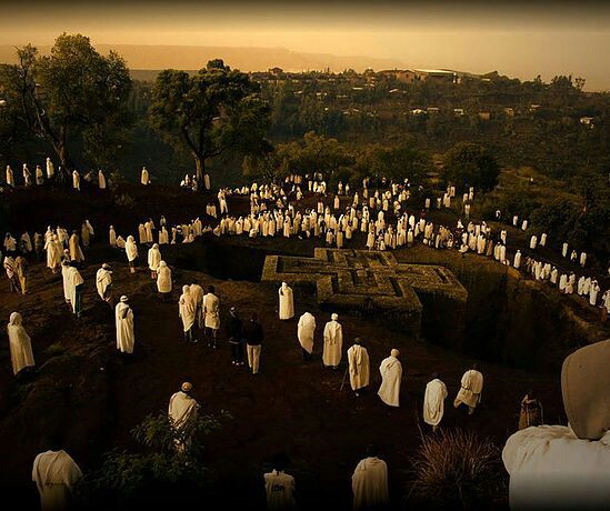 Church service at St. George Rock Church at Lalibela