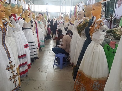 Ethiopian traditional dresses at Shiromeda Market in Addis Ababa